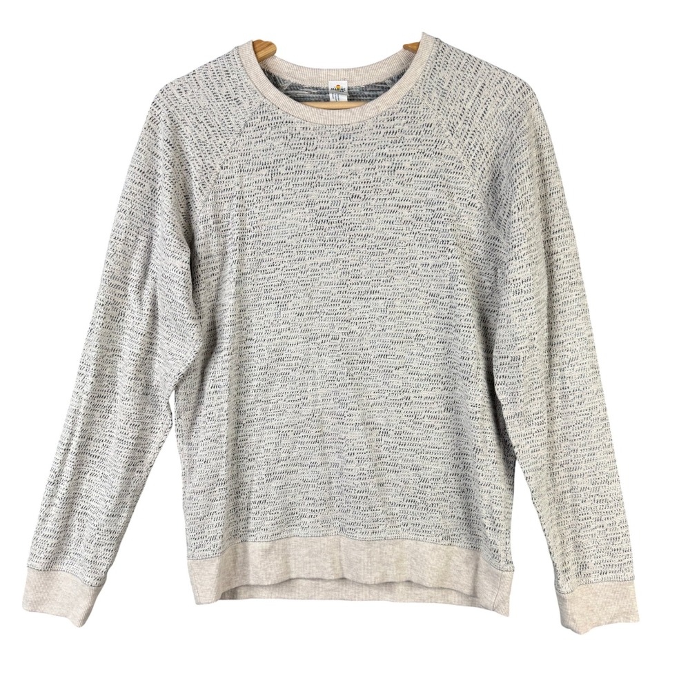Marine Layer Mens Small Textured Raglan Crewneck Sweatshirt Cream Blue 18693